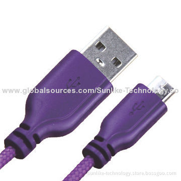 Micro USB Cable for Samsung, with Soft Colorful Nylon JacketNew